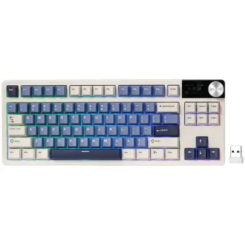 Tastatura Gaming Royal Kludge S85, iluminare RGB, Wired, Wireless 2.4Ghz, Bluetooth, Cloud Switch (Bej/Albastru)