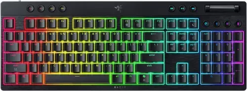 Tastatura Gaming Wireless Razer BlackWidow V4 Low-profile HyperSpeed, 2.4G/Bluetooth, Chroma RGB, 11 butoane multimedia, Switch-uri Orange Tactile&Quiet, Layout US (Negru)