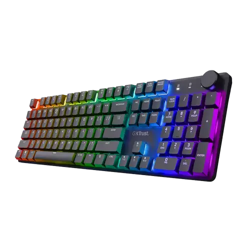 Tastatura Gaming Wireless Trust RGB Huano Linear White Switch Mecanica, USB-C, iluminare RGB, layout US, Negru