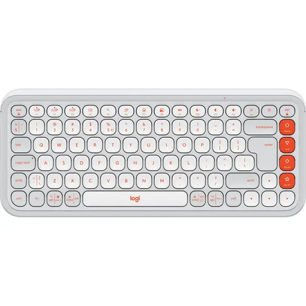 Tastatura Logitech Pop Icon, Wireless, Bluetooth, Off White/Orange