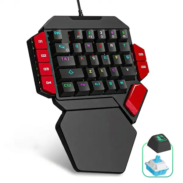 Tastatura Mecanica Gaming Timebox, Blue Switch, One Hand, iluminare RGB, Negru - Default Title