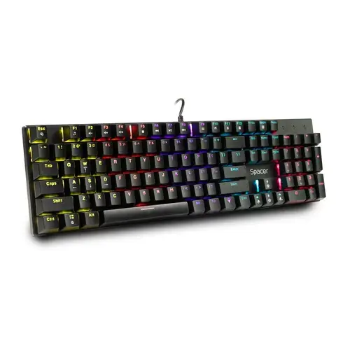 Tastatura mecanica SPACER USB GLADIATOR, switch-uri mecanice rosii, 104 taste, anti-ghosting 26 taste, iluminare RGB, Negru