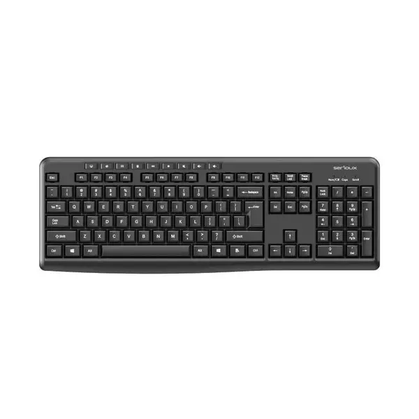 Tastatura wireless Serioux , 104 taste + 9 taste rapide, ABS, switch Huntersun, USB, 442x152x25mm, Negru