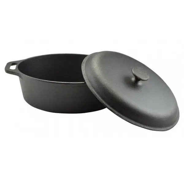 Tava din Fonta pentru Rata, cu Capac, 36 cm, Neagra, Perfect Home