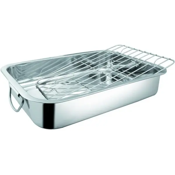 Tava pentru Cuptor, din Inox, cu Gratar, 42 x 32 x 6.50 cm, Grunberg