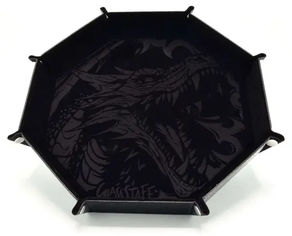 Tavă pentru zaruri GlassStaff - XL Octagonal Foldable Dice Tray, Dragon Skin Edition, neagră