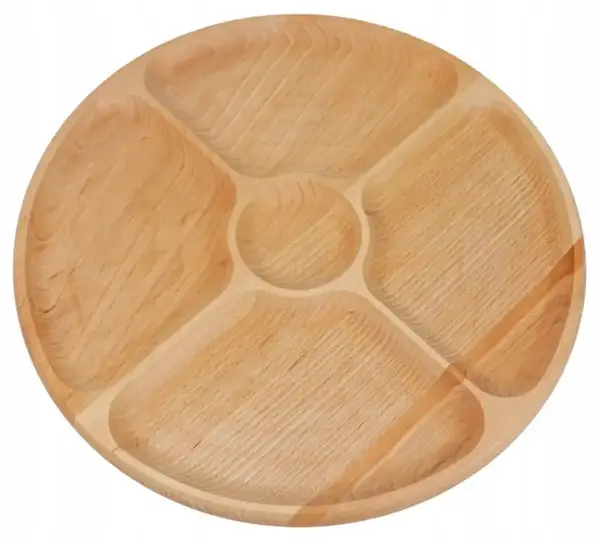 Tava Rotunda din Lemn de Fag, Rotativa, 5 compartimente, Φ33 cm