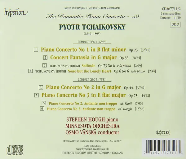 Tchaikovsky: The Three Piano Concertos / Concert Fantasia | Stephen Hough, Minnesota Orchestra, Osmo Vanska