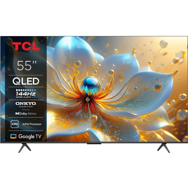 TCL Televizor Smart LED TCL 55P81K, QLED, 139 cm, 4k UHD, DVB-T2/C/S/S2, Wi-Fi, Bluetooth, 144 Hz, clasa F, Negru