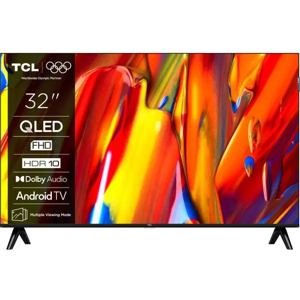 TCL Televizor Smart QLED TCL 32V5C, 80 cm, Full HD, Android TV, Dolby Audio, Negru, Clasa F, Negru