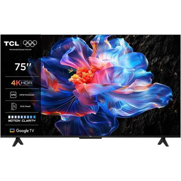 TCL Televizor TCL LED 75P6K, 189 cm, Smart Google TV, 4K Ultra HD, Clasa E, Negru
