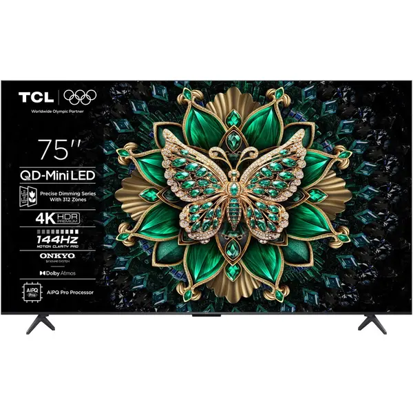 TCL Televizor TCL QD-MiniLed 75C6K, 189 cm, Smart Google TV, 4K Ultra HD, 100Hz, Clasa F (Model 2025)