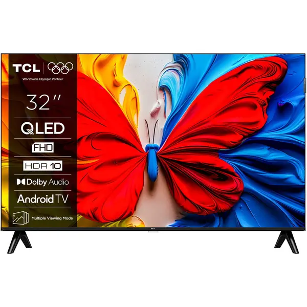 TCL Televizor TCL QLED 32S5K, 80 cm, Smart Android TV, Full HD, Clasa F , DVB-T2/HEVC/S2, DVB-C, 2xHDMI, USB, Wi-FI, Negru