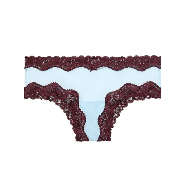 Tease mesh cheeky panties with lace - light blue / burgundy brown M