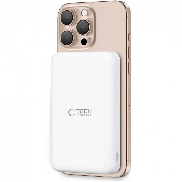 Tech-Protect Baterie Externa Wireless Tech-Protect PB24 LifeMag, 10000mAh, 15W, PD + FQI, 1 x QI - 1 x USB-A - 1 x USB-C, Alba