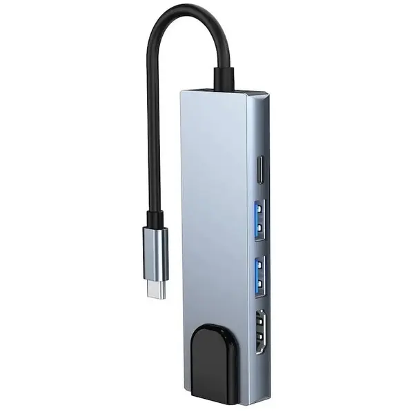 Tech-Protect USB HUB adaptor 5-in-1 Tech-Protect V3, pentru laptop si dispozitive compatibile, 2x USB 3.0, USB-C, HDMI, LAN, Gri