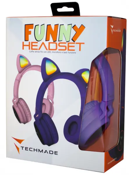 Techmade Headphones Funny Led Bt + Microphone Purple