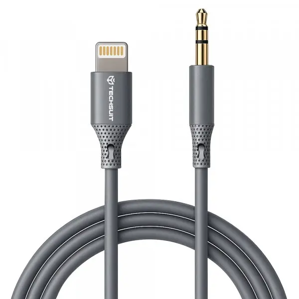 techsuit Cablu Audio Lightning - 3.5mm Techsuit AC5 SoundFlex, 1m, Gri