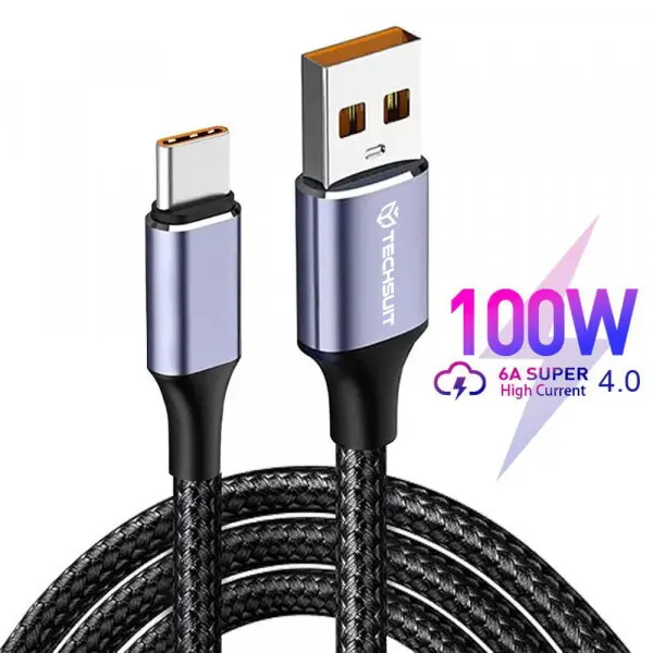 techsuit Cablu Date si Incarcare USB-A - USB-C Techsuit PCB018, 100W, 1m, Negru