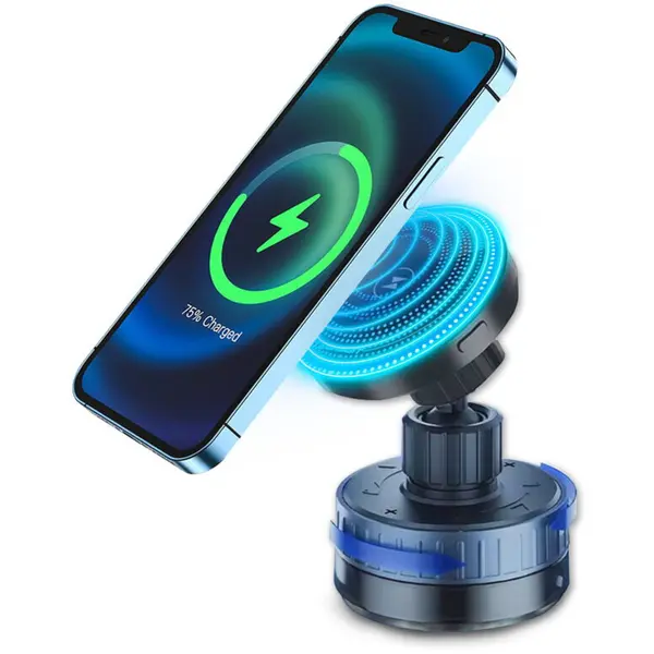 techsuit Suport Bord / Parbriz Telefon cu Incarcare Wireless, Magneti N52 cu Ventuza, 15W, Negru