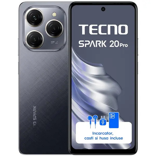 Tecno Telefon mobil Tecno Spark 20 Pro, Dual SIM, 256GB, 12GB RAM, 4G, Negru