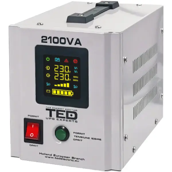 TED Electric UPS centrala termica TED Electric, 2100VA, 1400W, Ecran LCD si Sinusoidala Pura, Utilizeaza 2x Baterie 12V,