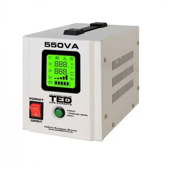TED Electric UPS centrala termica TED Electric, 550VA, 300W, Ecran LCD si Sinusoidala Pura, Utilizeaza Baterie 12V neinclus