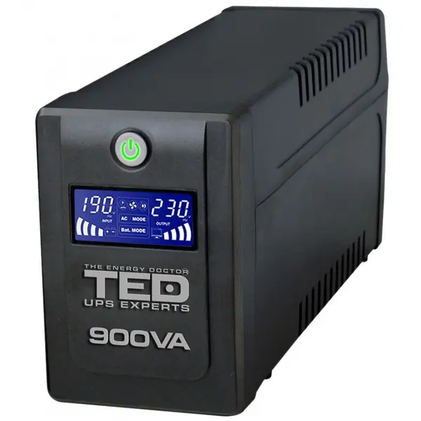 TED Electric UPS Line Interactive cu 2 iesiri Schuko si Display LCD, 900VA / 500W, TED Electric