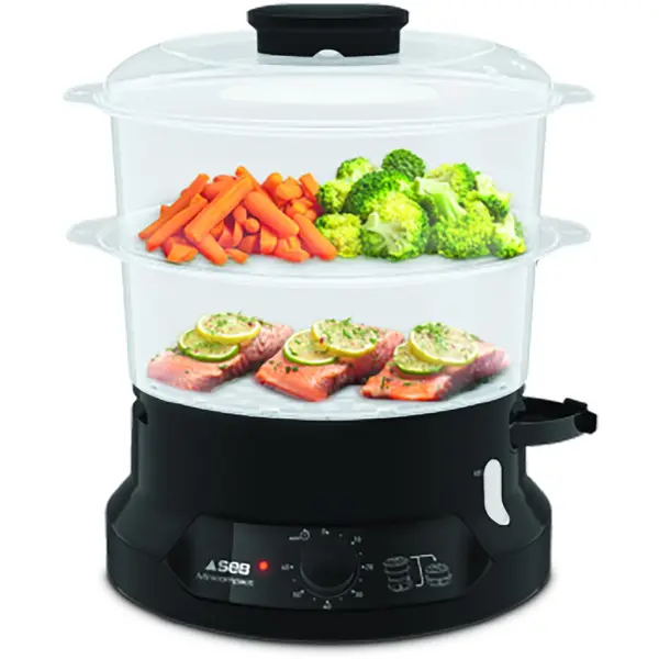 Tefal Aparat de gatit cu aburi Tefal MiniCompact VC139810,800W, 6L, preparare 2 retete simultan, 2 compartimente, timer 60 min, indicator nivel apa, negru