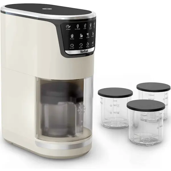 Tefal Aparat de preparat desert/inghetata, Tefal Dolci IG602AE0, 10 programe, capacitate 3 x 0.46L, tehnologia unica 1-Step Perfector, curatare automata, program Auto Mix-In, crem/negru