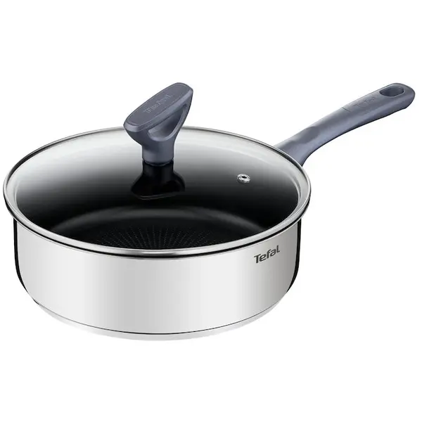 Tefal Cratita cu capac Tefal Daily Cook, 24 cm, inductie, invelis antiaderent din titan, indicator Thermo Signal, maner ergonomic, argintiu
