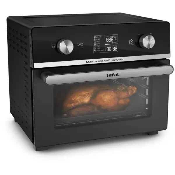Tefal Cuptor cu aer cald Tefal Easy Fry FW605810, 7 programe automate, 3 programe manuale, capacitate 20 L, cos pentru gatit cu aer cald, griaj metalic, tava pentru copt, tehnologie Extra Crisp, ecran digital, functie pastrare la cald, Negru