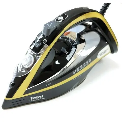 Tefal Fier de calcat cu abur Tefal Ultimate Pure FV9865, 3000 W, 250 g/min, 350ml, Oprire automata, Negru/Auriu