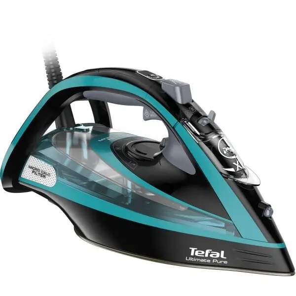 Tefal Fier de calcat Tefal FV9844E0 Ultimate Pure, 3200 W, Talpa Durilium AirGlide Autoclean, jet de aburi 250gr/min, Micro-Calc Filter 2in1, Negru/Bleu