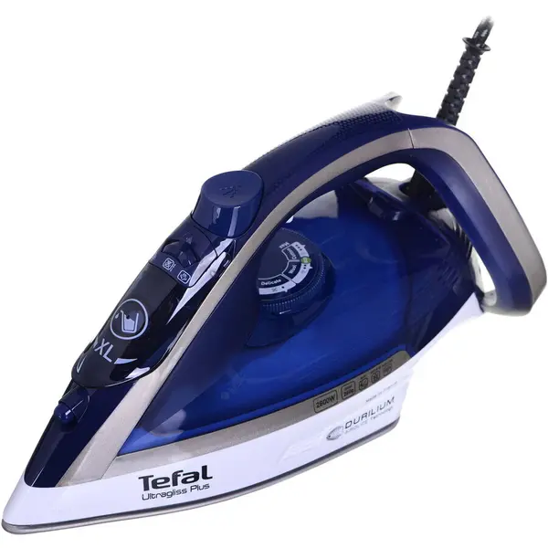 Tefal Fier de calcat Tefal Ultragliss Plus FV6812E0, 2800W, jet de abur 260 g/min, abur variabil 0-50 g/min, Alb/Albastru
