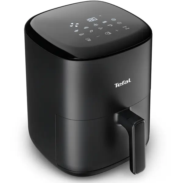 Tefal Friteuza cu aer cald Tefal Easy Fry Compact EY145810, 1300W, 10 programe, capacitate 3L, ecran tactil, vas detasabil antiaderent, oprire automata, Negru