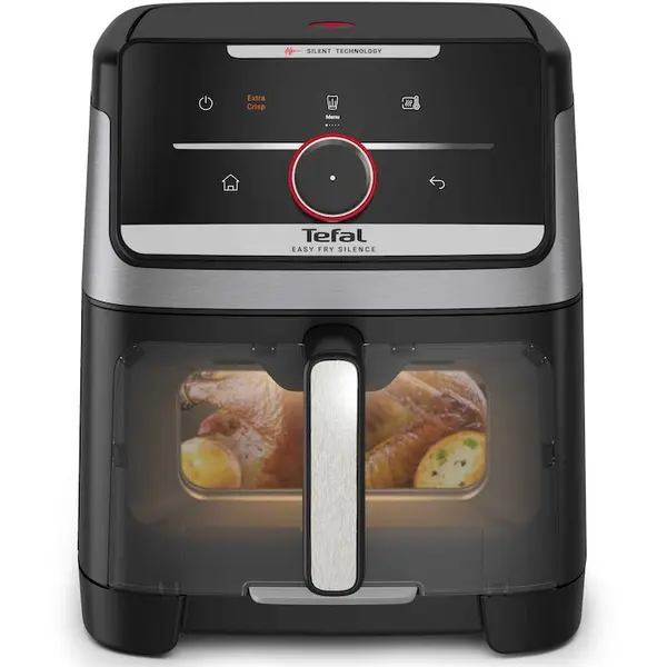 Tefal Friteuza cu aer cald Tefal Easy Fry Silence EY876DE1 air fryer, 1800W, capacitate 7L, 12 programe presetate, temperatura 40-220°C, Smart Assist, oprire automata, Argintiu - Negru