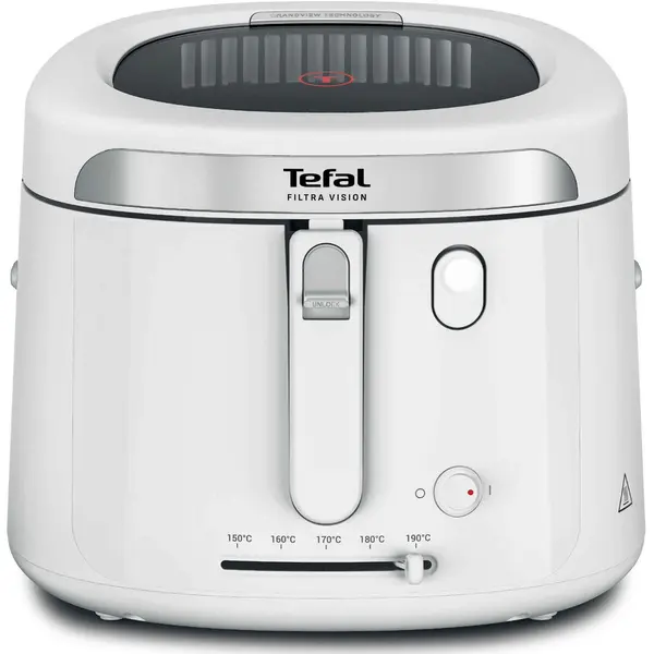 Tefal Friteuza electrica Tefal Filtra Vision FF2541E0, 1900W, capacitate 2.1L ulei / 1.2kg alimente, capac cu fereastra, filtru metalic anti-miros, vas antiaderent, componente lavabile, Alb & Gri