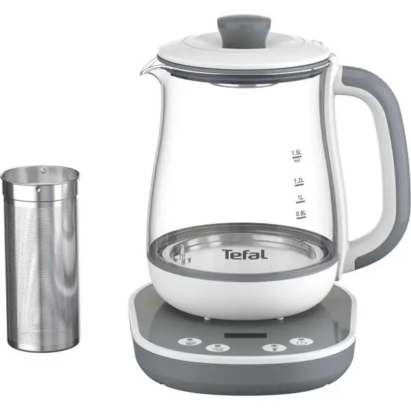 Tefal Infuzor pentru ceai Tefal Tastea BJ551B10, 8 trepte de temperatura, 1.5 L, ecran digital, functie pastrare la cald, gri/alb