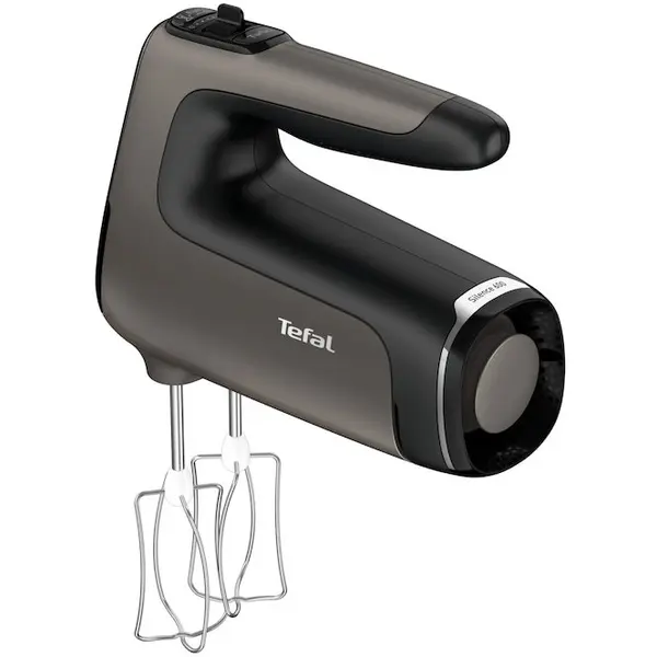 Tefal Mixer de mana Tefal PowerMix Silence HT650E38, 600 W, Functie Turbo, 2 teluri inox, 2 carlige pentru aluat, Tehnologie Silence600, Gri