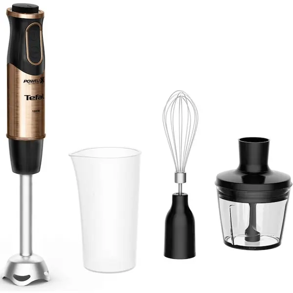 Tefal Mixer vertical Tefal Quickchef Coppertinto 3 in 1 HB656G10, 1000W, 20 trepte viteza, tehnologie Powelix, pahar gradat 800 ml, tocator 500 ml, tel inclus, protectie antistropire, negru/maro