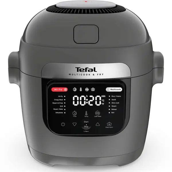 Tefal Multicooker inteligent Tefal Multicook & Fry MY731BF0, 1600W, 6L, 12 programe automate, gatire sub presiune si cu aer cald, functie mentinere la cald, vas ceramic antiaderent, compatibil masina de spalat vase, aplicatia MyTefal, Gri
