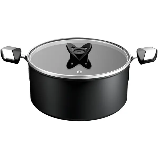 Tefal Oala cu capac Tefal Excellence, 24 cm, 5L, inductie, invelis antiaderent, indicator Thermo-Signal, aluminiu, Negru