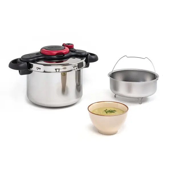 Tefal Oala sub presiune Tefal ClipsoMinut Easy P4624966, capacitate 9L, inductie, inox, indicator de presiune, 5 puncte de securitate, sistem Arch de inchidere - deschidere, argintiu