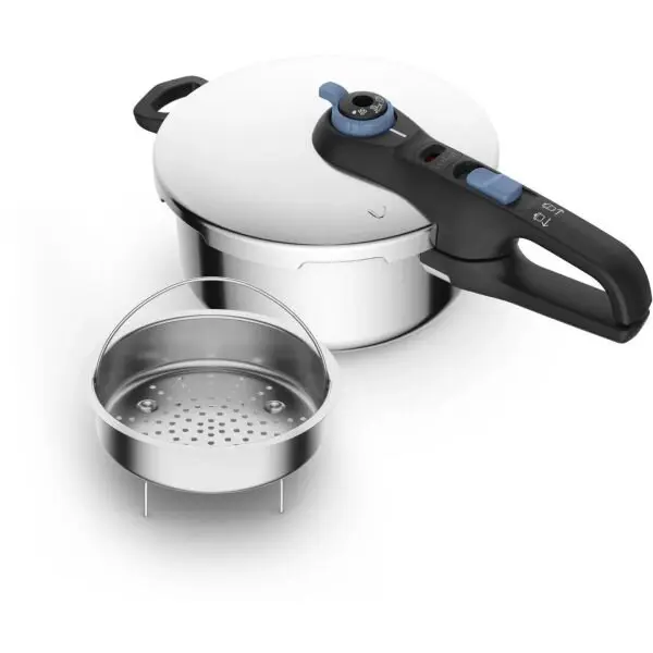 Tefal Oala sub presiune Tefal Secure Trendy, sistem siguranta in 5 puncte, 2 programe de gatire, compatibil cu inductia, 4 L, argintiu