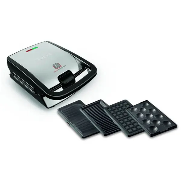 Tefal Sandwich maker multifunctional Tefal Snack Collection 4 in 1 SW854D16, 700W, 4 seturi de placi incluse, invelis antiaderent, argintiu