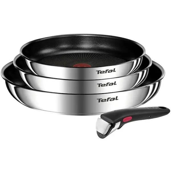 Tefal Set 4 piese TEFAL Ingenio Emotion, tigaie de 22/24/28 cm, maner detasabil, invelis antiaderent, Thermo-Signal, inductie, argintiu