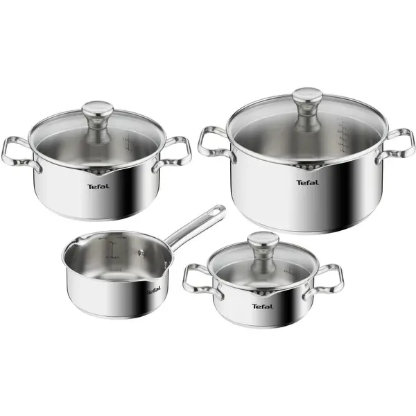 Tefal Set 7 piese Tefal Duetto, inductie, sistem de gradatie, capac de sticla