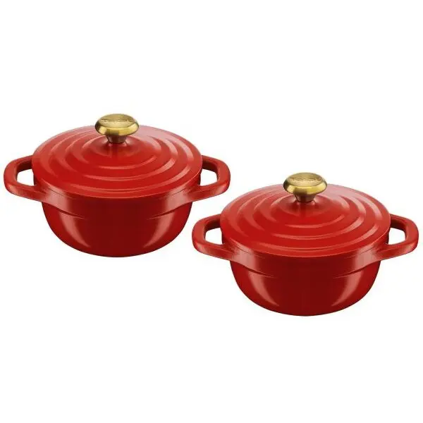 Tefal Set de 2 oale cu capace TEFAL Air Cocotte E254S255, D11cm, V0.45L, Aluminiu turnat, Rosu