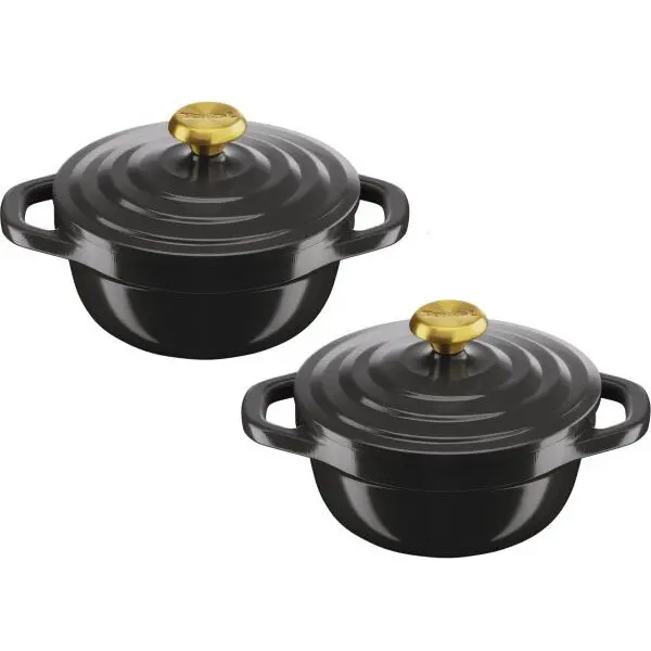 Tefal Set de 2 oale cu capace TEFAL Air Cocotte E255S255, D11cm, V0.45L, Aluminiu turnat, Negru